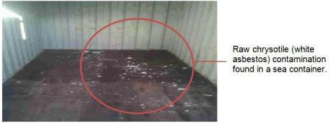 White asbestos found in a sea container